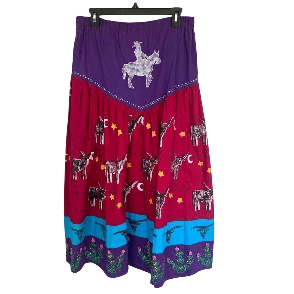 VTG Handpainted Western Tiered Long Women’s Skirt M -S Southwest Horse